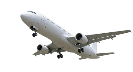 Fototapeta premium Airplane in Flight on White creative illustration featuring flight, aircraft, machine, sky, flying, voyage