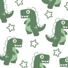 t-rex dinosaurus green seamless pattern vector cartoon design for kids apparel fullprint design