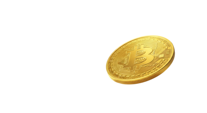 Golden Bitcoin Coin With Subtle Texture Isolated On Yellow Background