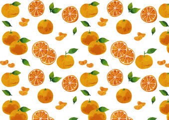 水彩風 ミカンのパターン Winter Fruits Series:Watercolor style tangerine pattern