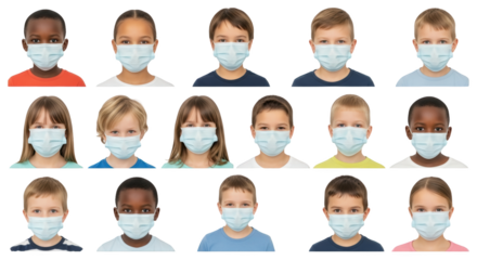 Children Wearing Protective Masks creative illustration featuring safe practices, disposable masks, hygiene, health, pandemic,