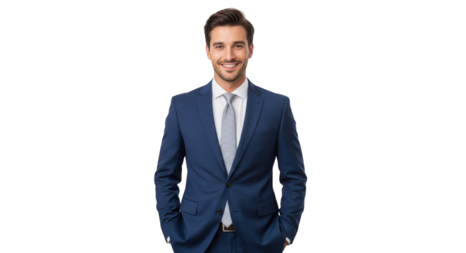 Confident Businessman in Blue Suit creative illustration featuring professional, elegant, male, businessman, blue, gentleman design concept