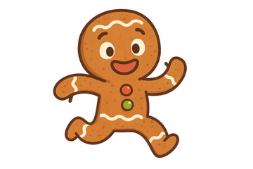 Happy gingerbread man running celebrating christmas holiday season, sweet cookie dessert food cartoon character design