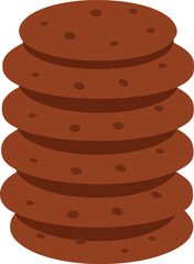 Vector art of a stack of six chocolate chip cookies, each adorned with evenly spaced chocolate chips, creating a tempting treat