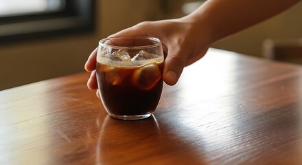 Barista Serving Iced Coffee in Cozy Cafe– Realistic Cold Brew Photography