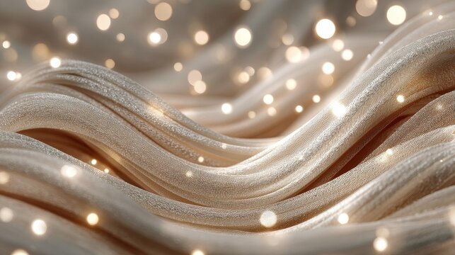 Abstract beige Christmas background with blurred festive lights, soft warm tones creating elegant minimal holiday backdrop, glowing bokeh effect for winter celebration and seasonal decoration.