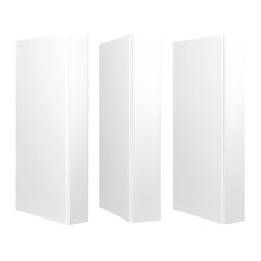 Three white blank boxes stand upright