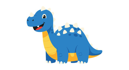 Fototapeta premium A cute blue dinosaur with spikes on its back and a yellow belly stands on a white background.