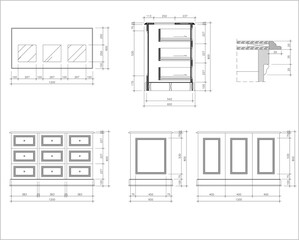 Interior Design Drawing Construction Set – Luxury Classic Island Table for Walk-in Closet Centerpiece and Jewelry Storage
