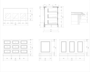 Interior Design Drawing Construction Set – Luxury Classic Island Table for Walk-in Closet Centerpiece and Jewelry Storage