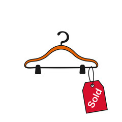 Coat-hangers empty with "Sold" tag. Isolated on white background, doodle style, vector graphics.