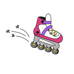 Roller skates. One shoe in motion. Isolated on a white background, vector graphics, doodle style.