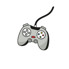 Joystick with a wire for a game console. Isolated on a white background, doodle, style, vector graphics.