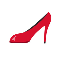 Red high-heeled shoe. Isolated on a white background, doodle style, vector graphics.