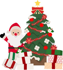 산타와 선물 그리고 크리스마스 트리