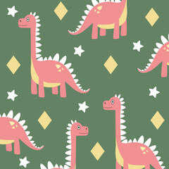 brontosaurus dinosaur red green design vector cartoon seamless pattern for kids apparel fullprint fabric