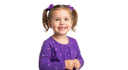 Happy Little Girl Smiling Purple Shirt Pigtails creative illustration featuring vibrant, playful, missing, healthy,