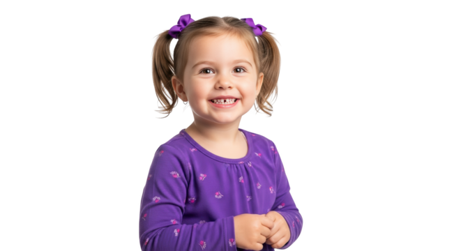 Happy Little Girl Smiling Purple Shirt Pigtails creative illustration featuring vibrant, playful, missing, healthy,