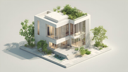 modern cube house with roof garden and large windows