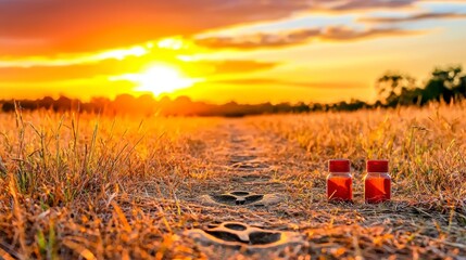 Sunset Serenity Two Bottles on a Rural Path
