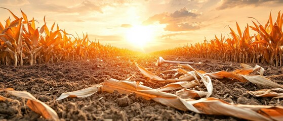 Golden Hour in a Cornfield After Harvest.