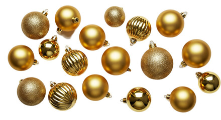 Golden Christmas Baubles Scattered On Gold Background Luxurious Holiday Decor