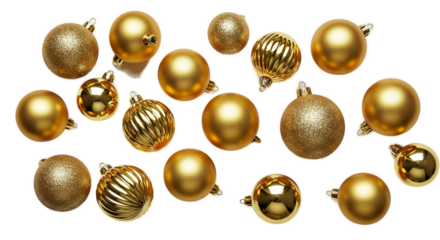 Golden Christmas Baubles Scattered On Gold Background Luxurious Holiday Decor