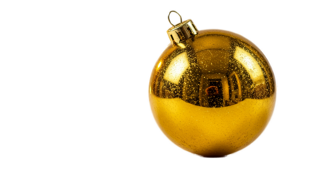 Golden Christmas Ornament Festive Glitter Isolated Realistic Photo