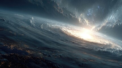 Black hole, Dramatic Earth View: Planet on the Edge of a Cosmic Black Hole or Vortex, Science Fiction Concept: Planet Earth Entering a Glowing Celestial Wormhole