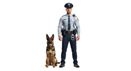 Police Officer with German Shepherd Dog creative illustration featuring unit, duty, law, powerful, dog, enforcement design concept for