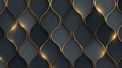 Abstract decorative wallpaper with gray shapes and gold lines