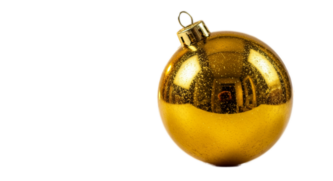 Golden Christmas Ornament Festive Glitter Isolated Realistic Photo