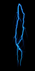 A dynamic blue lightning bolt strikes diagonally across a dark background, illuminating the void...