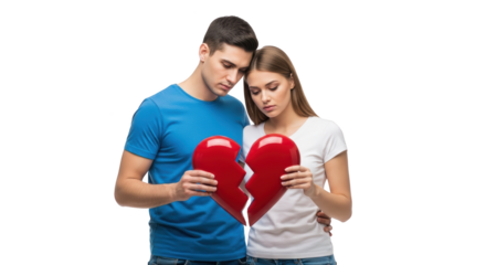 Sad Couple Holding Broken Heart creative illustration featuring unhappy, broken relationship, emotional wounds, mental health, dejection, intimacy issues
