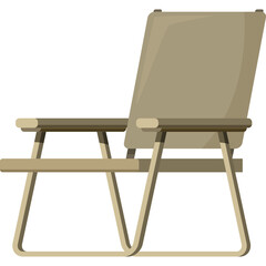 A Beige Folding Camping Chair With A Light Brown Frame Shown From The Back With A Transparent Background