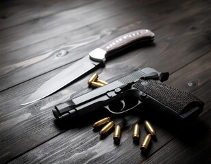 High-quality collection of modern firearms, pistols, revolvers, rifles, and ammunition with realistic shooting scenes and bullet effects, ideal for weapon design and military concepts.