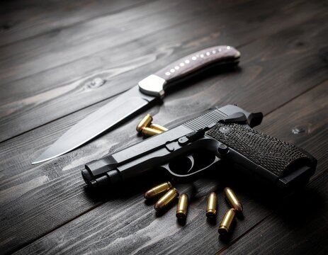 High-quality collection of modern firearms, pistols, revolvers, rifles, and ammunition with realistic shooting scenes and bullet effects, ideal for weapon design and military concepts.