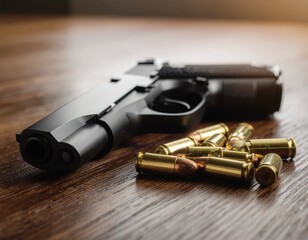 Obraz premium High-quality collection of modern firearms, pistols, revolvers, rifles, and ammunition with realistic shooting scenes and bullet effects, ideal for weapon design and military concepts.