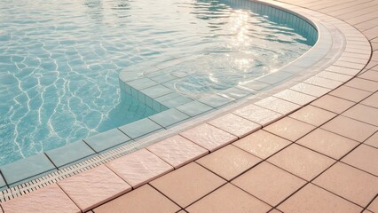 Clear blue swimming pool edge with paved patio