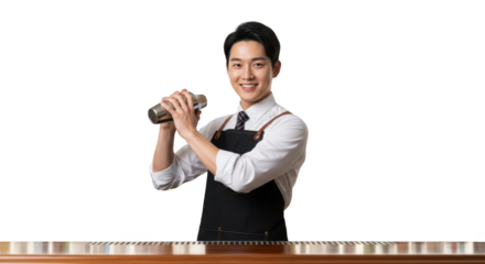 Smiling Bartender Shaking Cocktail Drink creative illustration featuring stylish, isolated, prepare, job, cafe, alcohol