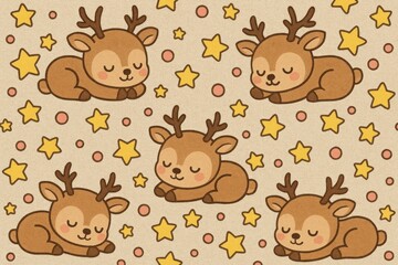 Fototapeta premium Cute sleeping reindeer pattern background