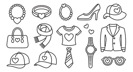 Fashion Accessories Icons — Heart Jewelry, Shoes, Bags, Sunglasses