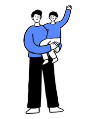 Hand Drawn Father Holding Son Happy Family Illustration