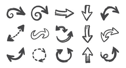 Hand-Drawn Arrow Icons — Curved, Zigzag, Circular, and Directional Styles