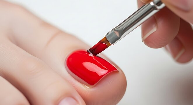 Applying Vibrant Red Nail Polish to a Toe Nail. - Powered by Adobe
