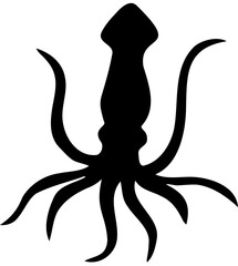 Simple black silhouette of a squid on a white background