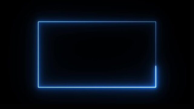 Blue effect neon glowing frame background. Repetitive motion animation and flashing. Bright neon light effect isolated on black.