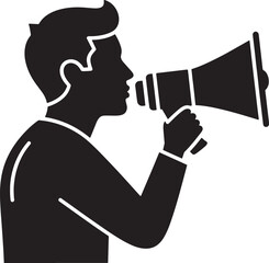 Vector image of a man with a megaphone on a white background.