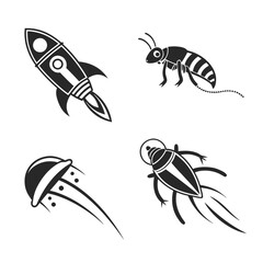 Futuristic black icons isolated minimal on white background