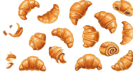 Golden Croissants Displayed On A Warm Orange Gradient Background